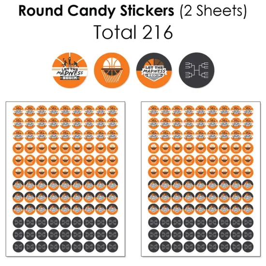 Big Dot of Happiness Basketball - Let The Madness Begin - College Basketball Party Candy Favor Sticker Kit - 304 Pieces {6}