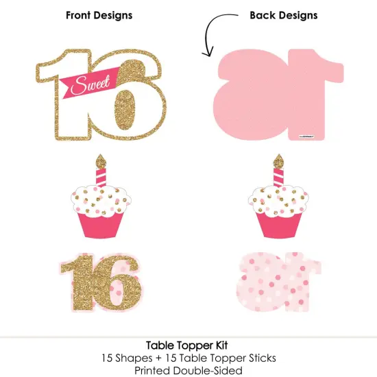 Big Dot of Happiness Sweet 16 - 16th Birthday - 16th Birthday Party Centerpiece Sticks - Table Toppers - Set of 15 {6}