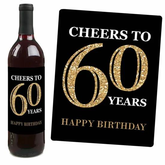 Big Dot of Happiness Adult 60th Birthday - Gold - Birthday Party Gift for Women and Men - Wine Bottle Label Stickers - Set of 4 {4}
