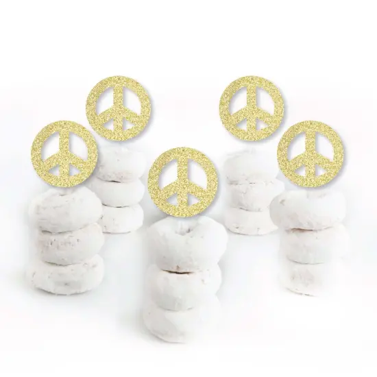 Big Dot of Happiness Gold Glitter Peace Sign - No-Mess Real Glitter Dessert Cupcake Toppers - 60's Hippie Groovy Party Clear Treat Picks - Set of 24 {3}