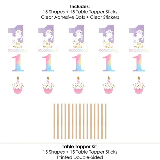 Big Dot of Happiness 1st Birthday Rainbow Unicorn - Magical Unicorn First Birthday Party Centerpiece Sticks - Table Toppers - Set of 15 {7}