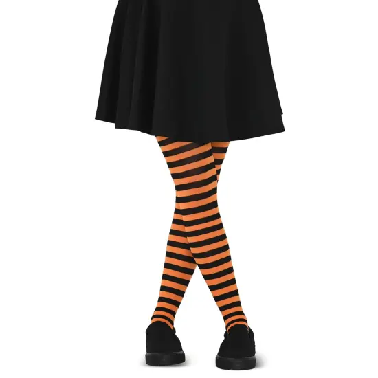 Black and Orange Tights - Striped Nylon Stretch Pantyhose Stocking Accessories for Every Day Attire and Costumes for Teens and Children {2}
