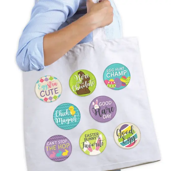 Big Dot of Happiness Hippity Hoppity - 3 inch Easter Bunny Party Badge - Pinback Buttons - Set of 8 {3}