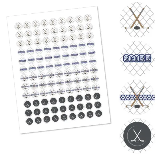 Big Dot of Happiness Shoots and Scores - Hockey - Baby Shower or Birthday Round Candy Sticker Favors - Labels Fits Chocolate Candy (1 Sheet of 108) {3}