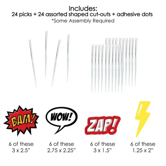 Big Dot of Happiness Bam Superhero - Dessert Cupcake Toppers - Baby Shower or Birthday Party Clear Treat Picks - Set of 24 {7}