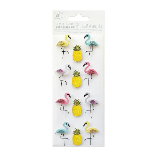 Little Birdie Glitter Embellishment 12/Pkg-Flamingo & Pineapple {1}