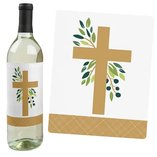 Big Dot of Happiness Baptism Elegant Cross - Religious Party Decorations for Women and Men - Wine Bottle Label Stickers - Set of 4 {7}