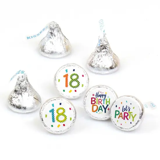 Big Dot of Happiness 18th Birthday - Cheerful Happy Birthday - Eighteenth Round Candy Sticker Favors - Labels Fits Chocolate Candy (1 sheet of 108) {1}