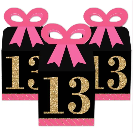 Big Dot of Happiness Chic 13th Birthday - Pink, Black and Gold - Square Favor Gift Boxes - Birthday Party Bow Boxes - Set of 12 {3}