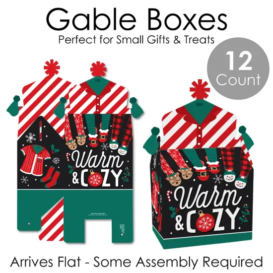 Big Dot of Happiness Christmas Pajamas - Treat Box Party Favors - Holiday Plaid PJ Party Goodie Gable Boxes - Set of 12 {7}