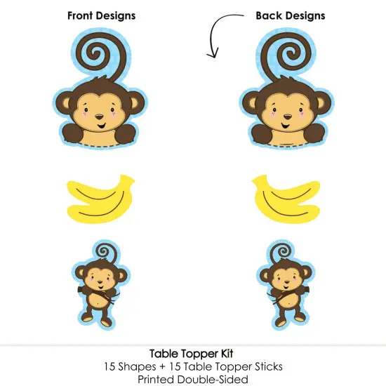 Big Dot of Happiness Blue Monkey Boy - Baby Shower or Birthday Party Centerpiece Sticks - Table Toppers - Set of 15 {6}