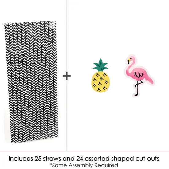 Big Dot of Happiness Pink Flamingo Paper Straw Decor - Party Like a Pineapple - Tropical Summer Striped Decorative Straws - Set of 24 {4}