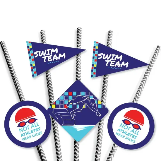 Big Dot of Happiness Making Waves - Swim Team - Paper Straw Decor - Swimming Party or Birthday Party Striped Decorative Straws - Set of 24 {7}