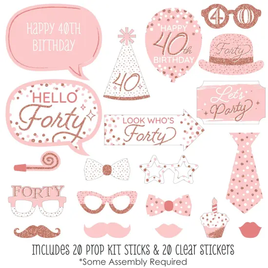 Big Dot of Happiness 40th Pink Rose Gold Birthday - Happy Birthday Party Photo Booth Props Kit - 20 Count {3}