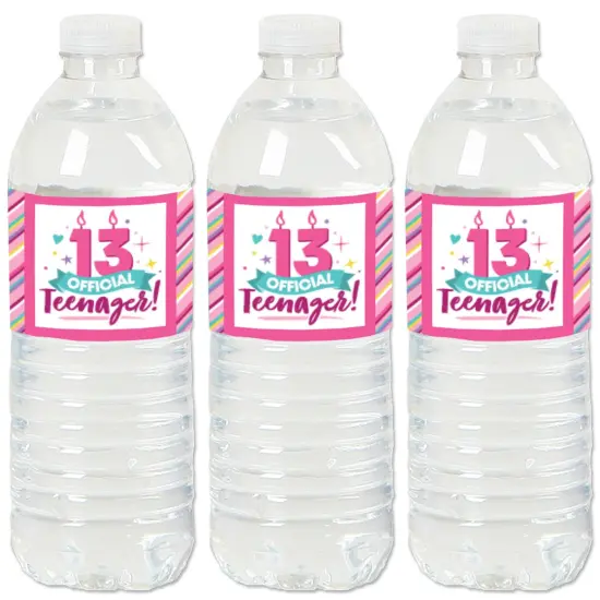 Big Dot of Happiness Girl 13th Birthday - Official Teenager Birthday Party Water Bottle Sticker Labels - Set of 20 {1}
