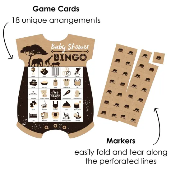 Big Dot of Happiness Wild Safari - Picture Bingo Cards and Markers - African Jungle Adventure Baby Shower Shaped Bingo Game - Set of 18 {3}