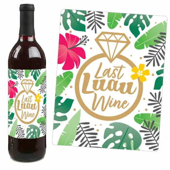 Big Dot of Happiness Last Luau - Tropical Bachelorette Party and Bridal Shower Decorations for Women and Men - Wine Bottle Label Stickers - Set of 4 {4}