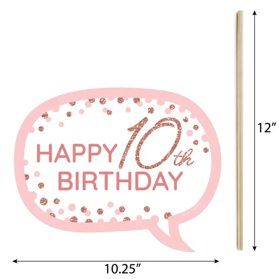 Big Dot of Happiness Funny 10th Pink Rose Gold Birthday - Happy Birthday Party Photo Booth Props Kit - 10 Piece {6}
