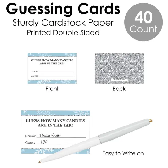 Big Dot of Happiness Winter Wonderland - How Many Candies Snowflake Holiday Party and Winter Wedding Game - 1 Stand and 40 Cards - Candy Guessing Game {7}