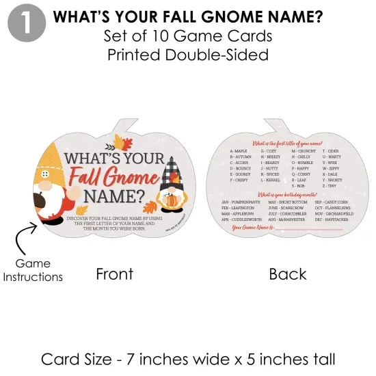 Big Dot of Happiness Fall Gnomes - 4 Autumn Harvest Party Games - 10 Cards Each - Gamerific Bundle {6}