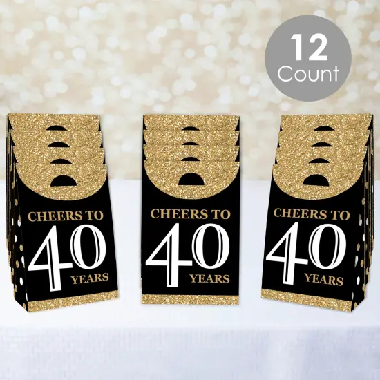 Big Dot of Happiness Adult 40th Birthday - Gold - Birthday Gift Favor Bags - Party Goodie Boxes - Set of 12 {3}