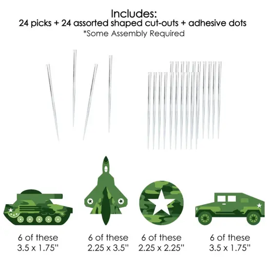 Big Dot of Happiness Camo Hero - Dessert Cupcake Toppers - Army Military Camouflage Party Clear Treat Picks - Set of 24 {7}