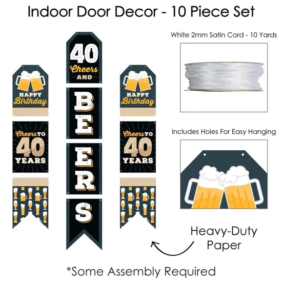 Big Dot of Happiness Cheers and Beers to 40 Years - Hanging Vertical Paper Door Banners - 40th Birthday Party Wall Decoration Kit - Indoor Door Decor {6}