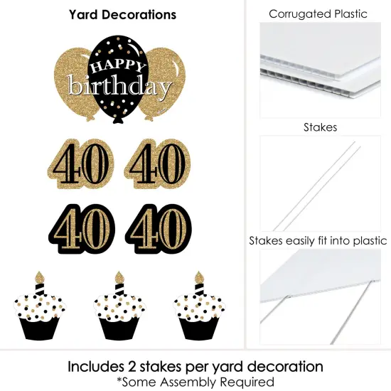 Big Dot of Happiness Adult 40th Birthday - Gold - Yard Sign and Outdoor Lawn Decorations - Happy Birthday Party Yard Signs - Set of 8 {6}