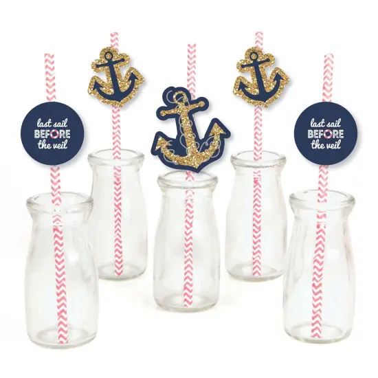 Big Dot of Happiness Last Sail Before the Veil Paper Straw Decor - Nautical Bridal Shower and Bachelorette Party Striped Decorative Straws - Set of 24 {1}