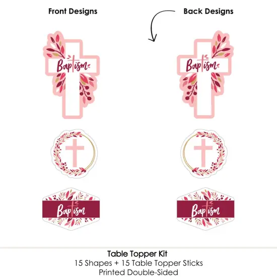 Big Dot of Happiness Baptism Pink Elegant Cross - Girl Religious Party Centerpiece Sticks - Table Toppers - Set of 15 {6}