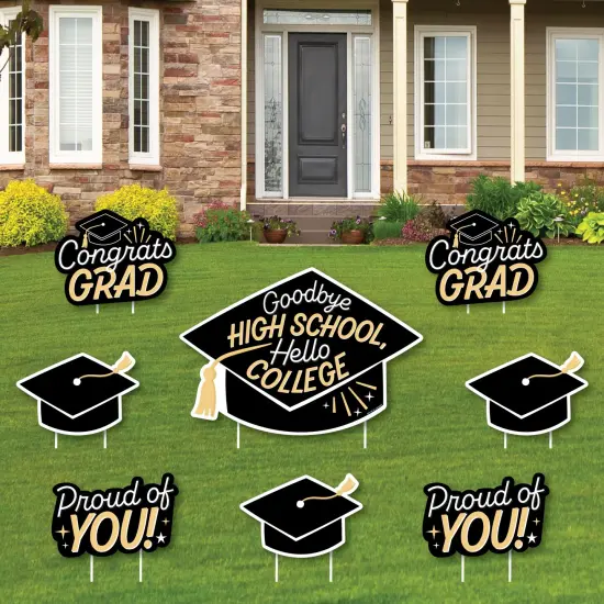 Big Dot of Happiness Hello College Outdoor Decorations - Graduation Yard Signs - Set of 8 {1}