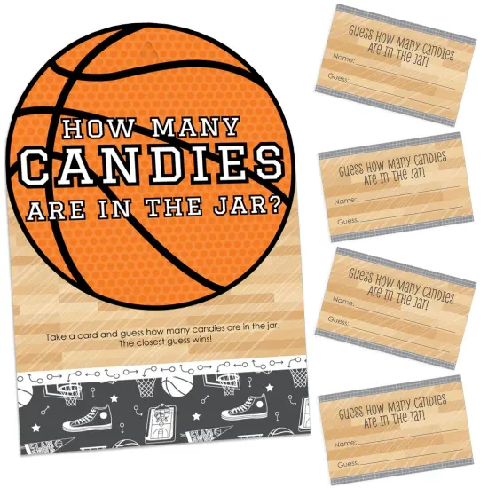 Big Dot of Happiness Nothin&rsquo; But Net - Basketball - How Many Candies Baby Shower or Birthday Party Game - 1 Stand and 40 Cards - Candy Guessing Game {1}