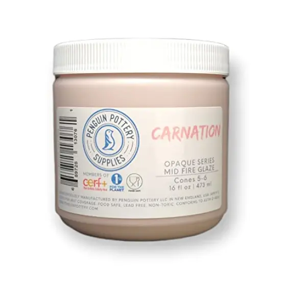 Penguin Pottery - Opaque Series - Carnation - Mid Fire Glaze, High Fire Glaze, Cone 5-6 for Mid Fire Clay, High Fire Clay - Ceramic Glaze Pottery (1 Pint | 16 oz | 473 ml) {6}