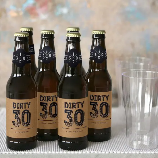 Big Dot of Happiness 30th Milestone Birthday Party Decorations for Men - 6 Beer Bottle Label Stickers and 1 Carrier {4}