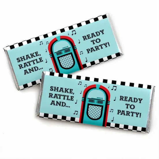 Big Dot of Happiness 50's Sock Hop - Candy Bar Wrapper 1950s Rock N Roll Party Favors - Set of 24 {1}