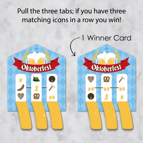 Big Dot of Happiness Oktoberfest - German Beer Festival Game Pickle Cards - Pull Tabs 3-in-a-Row - Set of 12 {4}