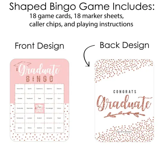 Big Dot of Happiness Rose Gold Grad - Bingo Cards and Markers - Graduation Party Shaped Bingo Game - Set of 18 {4}