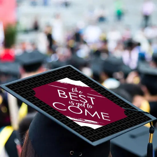 Big Dot of Happiness Maroon Grad - Best is Yet to Come - Burgundy Graduation Cap Decorations Kit - Grad Cap Cover {4}