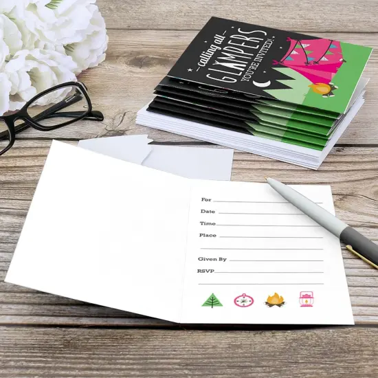 Big Dot of Happiness Let's Go Glamping - Fill In Camp Glamp Party or Birthday Party Invitations (8 count) {6}