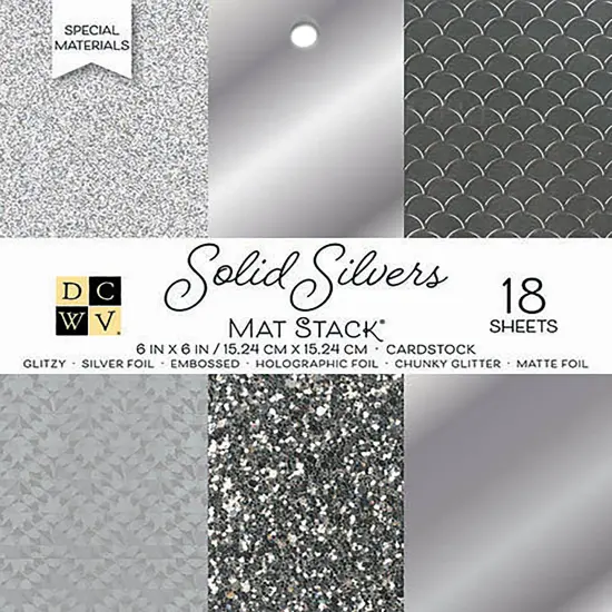 DCWV Single-Sided Cardstock Stack 6"X6" 18/Pkg-Solid Silvers Glitter & Foil, 6 Designs {1}