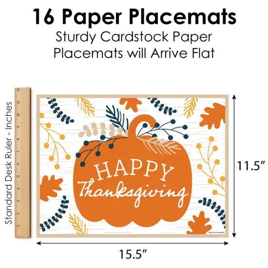 Big Dot of Happiness Happy Thanksgiving - Party Table Decorations - Fall Harvest Party Placemats - Set of 16 {6}