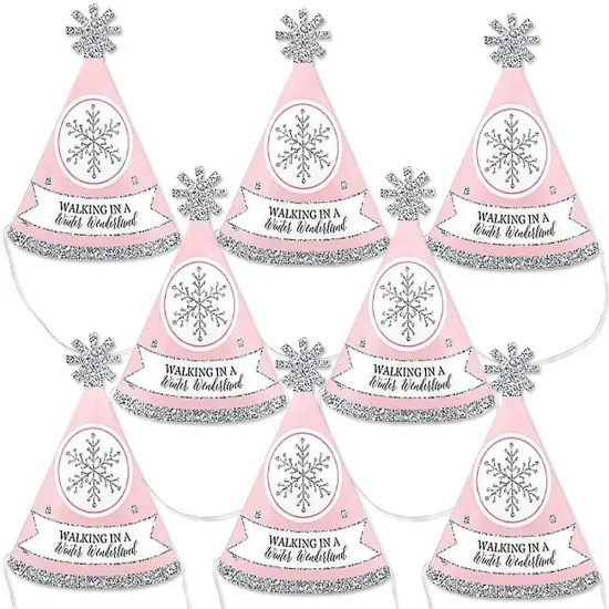 Big Dot of Happiness Pink Winter Wonderland - Mini Cone Holiday Snowflake Birthday Party or Baby Shower Hats - Small Little Party Hats - Set of 8 {1}