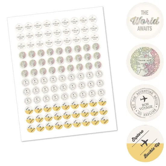 Big Dot of Happiness World Awaits - Travel Themed Party Round Candy Sticker Favors - Labels Fits Chocolate Candy (1 sheet of 108) {3}