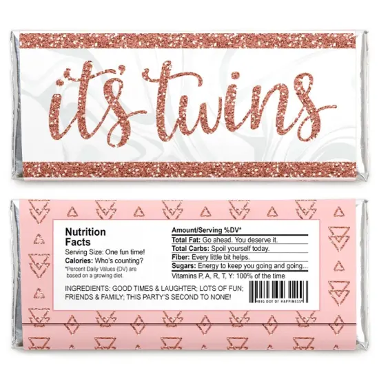Big Dot of Happiness It's Twin Girls - Candy Bar Wrapper Pink and Rose Gold Twins Baby Shower Favors - Set of 24 {3}
