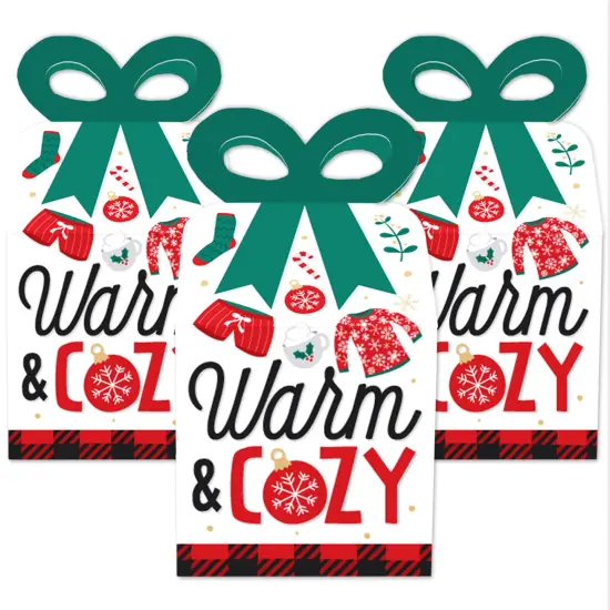 Big Dot of Happiness Christmas Pajamas - Square Favor Gift Boxes - Holiday Plaid PJ Party Bow Boxes - Set of 12 {3}