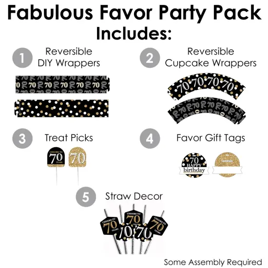 Big Dot of Happiness Adult 70th Birthday - Gold - Birthday Party Favors and Cupcake Kit - Fabulous Favor Party Pack - 100 Pieces {3}