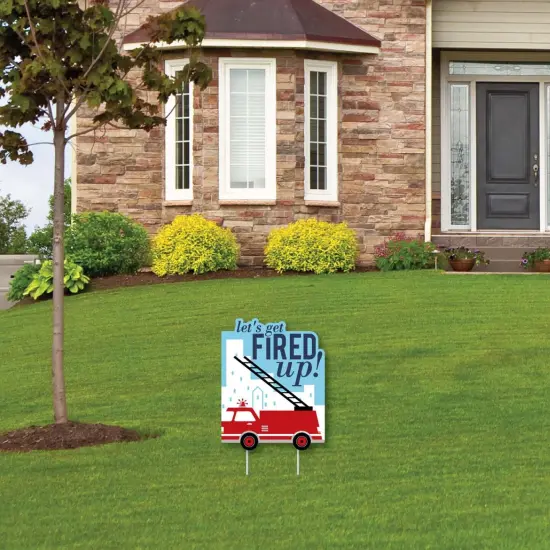 Big Dot of Happiness Fired Up Fire Truck - Outdoor Lawn Sign - Firefighter Firetruck Baby Shower or Birthday Party Yard Sign - 1 Piece {4}