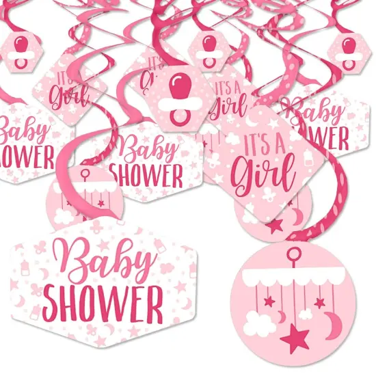 Big Dot of Happiness It's a Girl - Pink Baby Shower Hanging Decor - Party Decoration Swirls - Set of 40 {1}