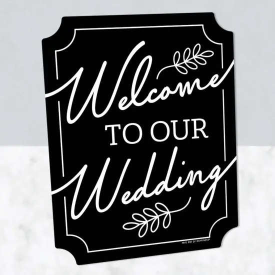 Big Dot of Happiness Black Welcome to Our Wedding Sign - Wedding Ceremony Decor - Printed on Sturdy Plastic - 10.5 x 13.75" Sign with Stand - 1 Piece {3}