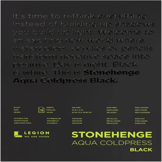 Stonehenge Aqua Block Coldpress Pad 10"X14" 15 Sheets/Pkg-Black 140lb {1}